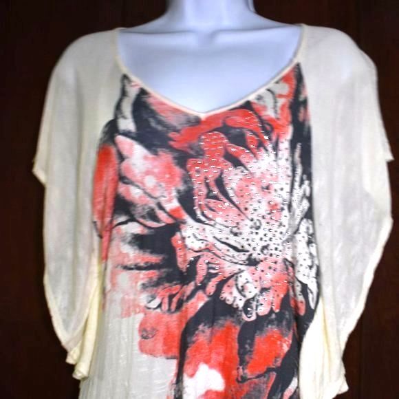 Womens Floral Blouse Size Small Semi Sheer Bat Wing Short Sleeve Shirt - Picture 11 of 16